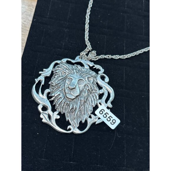 Lion Head Pendant Necklace In Silver-Tone Metal With Intricate Detailing & Chain - Picture 3 of 13
